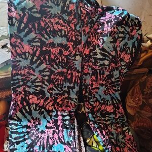Brooks Black Leggings with Pink & Teal Tie-Dye Print